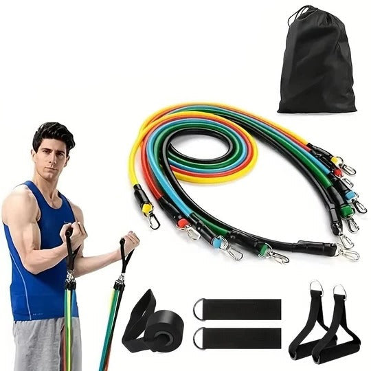Unisex 11-piece resistance band set for full body workouts. Perfect for home gym strength training.