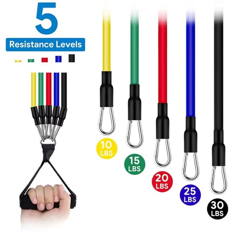 Portable TPE resistance band set with handles for versatile full body workouts & strength training.