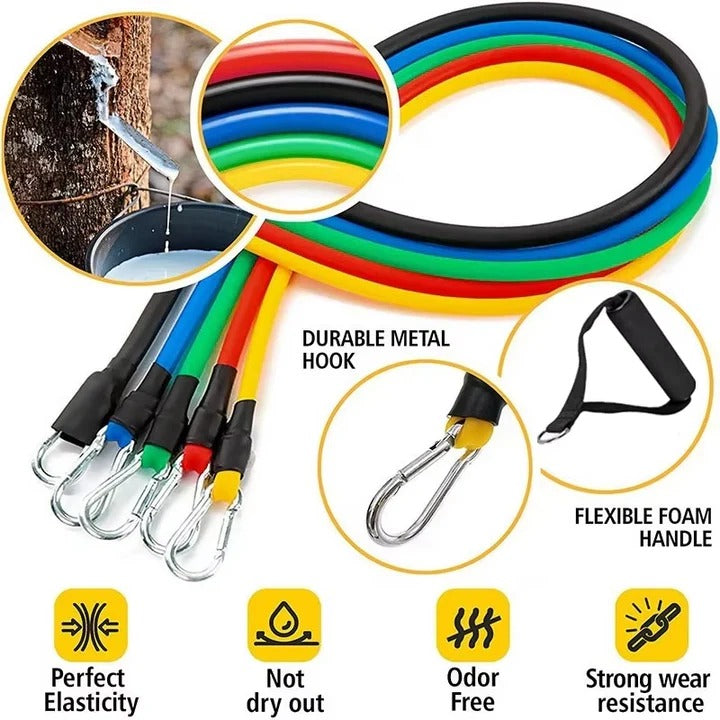 11-piece resistance band set for effective home gym workouts. Versatile fitness equipment for all levels.