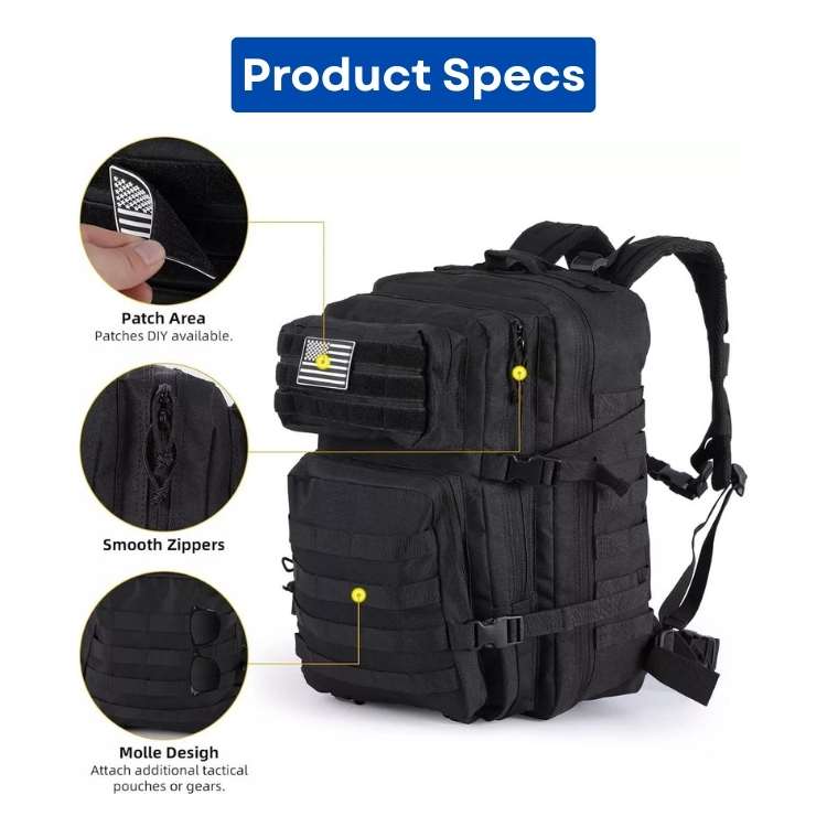 Water-resistant 30L hiking pack. Unisex durable outdoor survival backpack for camping & adventure.