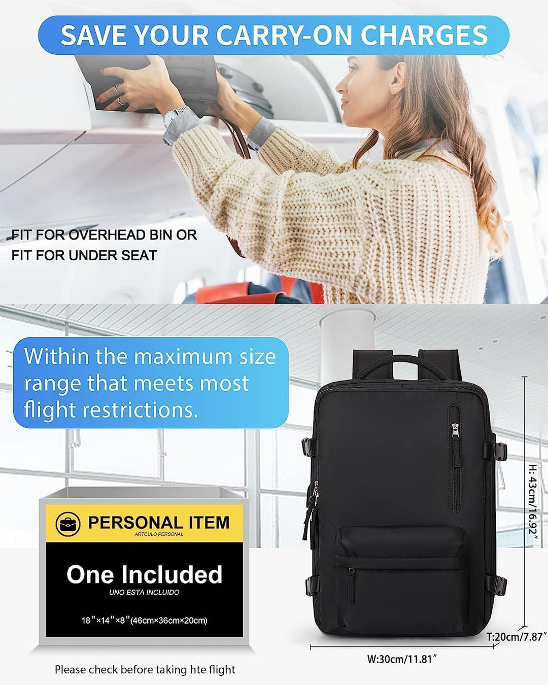 Weekend bag: 40L unisex waterproof backpack with built-in USB charging & shoe compartment.