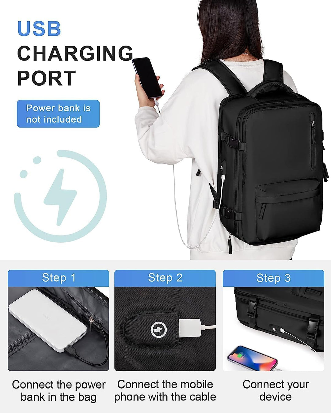Versatile unisex travel backpack, 40L waterproof, with shoe compartment, USB, & laptop storage.