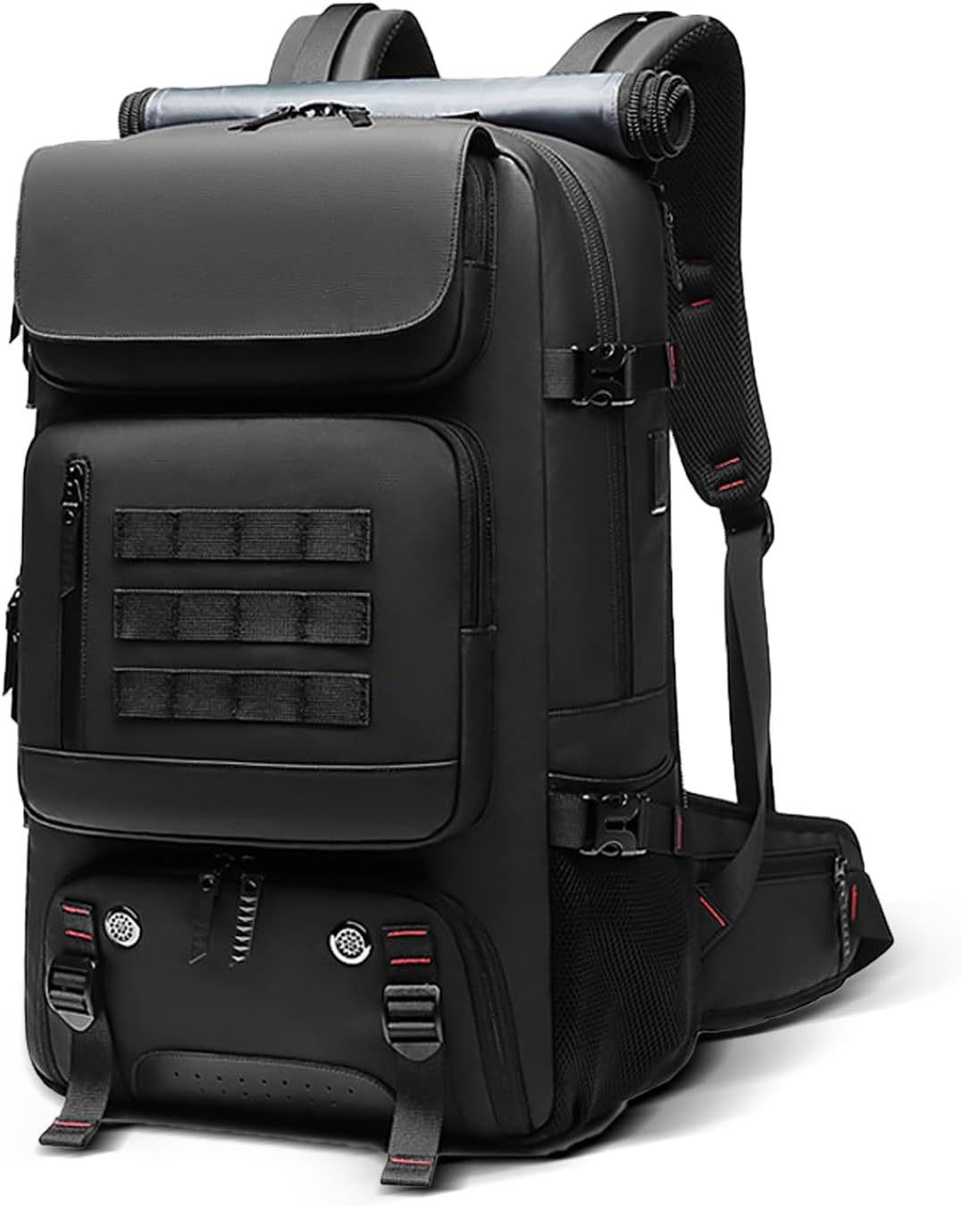 Unisex 50L waterproof travel backpack with USB charging port & dedicated shoe compartment for organized packing.