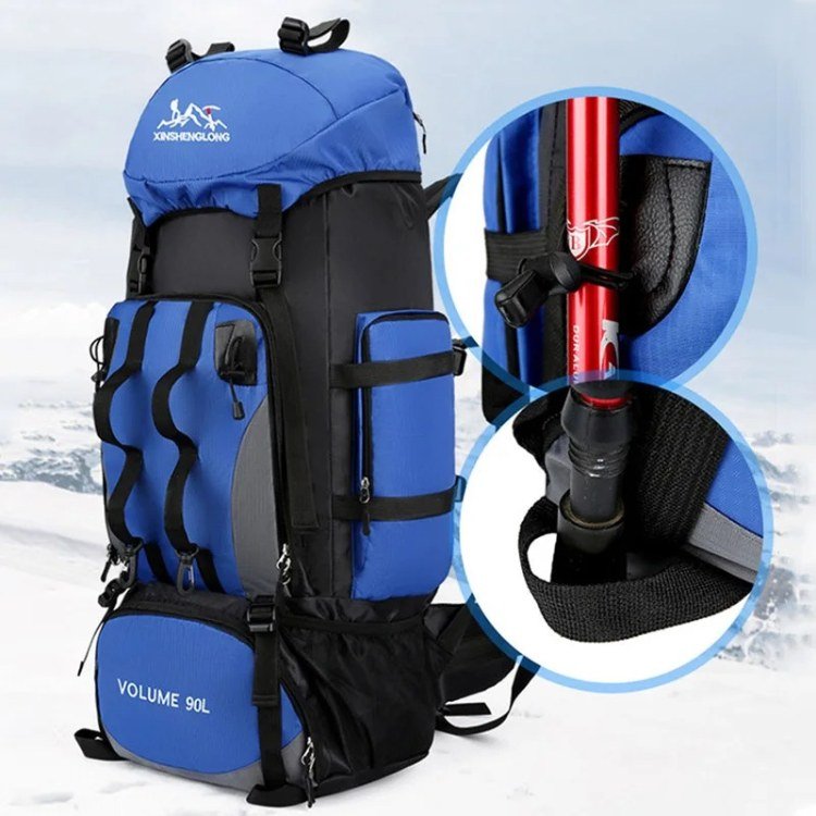 Large capacity 90L waterproof rucksack, ideal travel pack for long hiking and outdoor adventures.