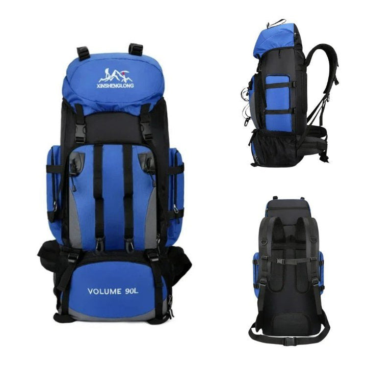 Spacious 90L waterproof camping backpack with adjustable straps for comfortable trekking & travel.
