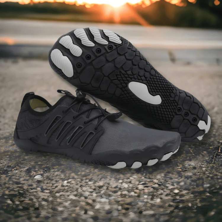 Barefoot minimalist trail shoes, unisex, designed for natural movement, grip, and flexible comfort.