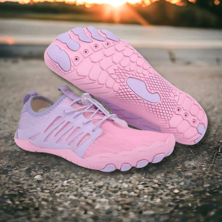 Athletic unisex barefoot hiking shoes with excellent grip, flexible design, and water-resistant upper.