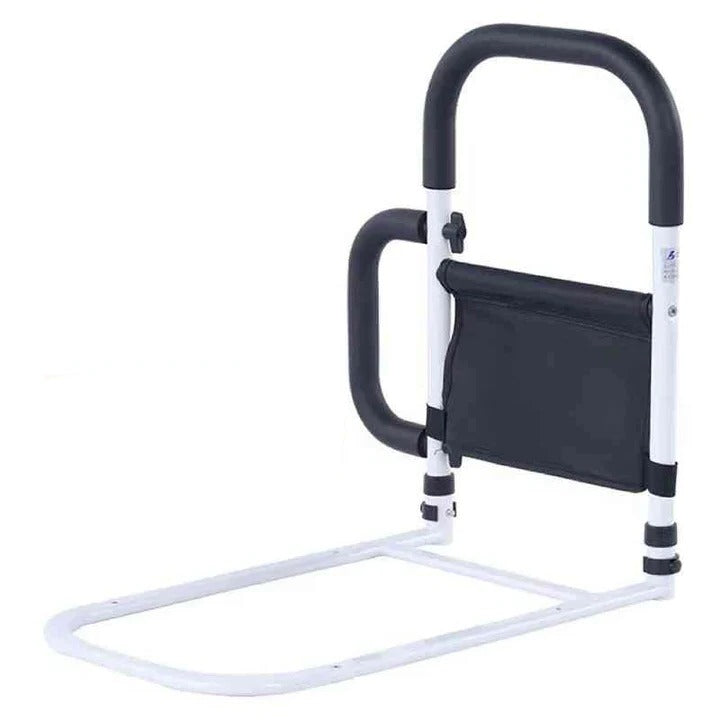 Mobility aid safety rail for bed, assisting elderly & seniors with independent living & transfers.