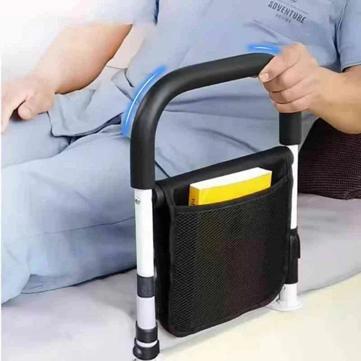 Unisex bed safety rail & mobility aid, providing essential bedside support for independent elderly living.