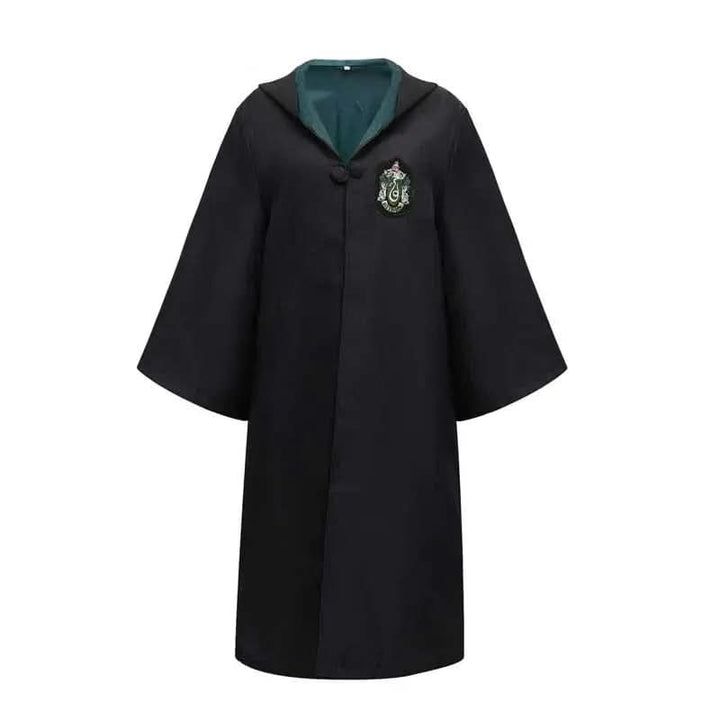 Adult black fantasy wizard robe, a classic cosplay costume for Halloween, conventions, or themed events.