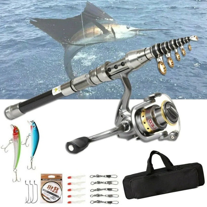 Unisex Carbon Fiber Telescopic Fishing Rod Combo with Reel - Lexians
