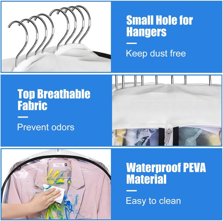 Clear suit and dress bags (6-pack) for dust protection & long-term clothes storage.