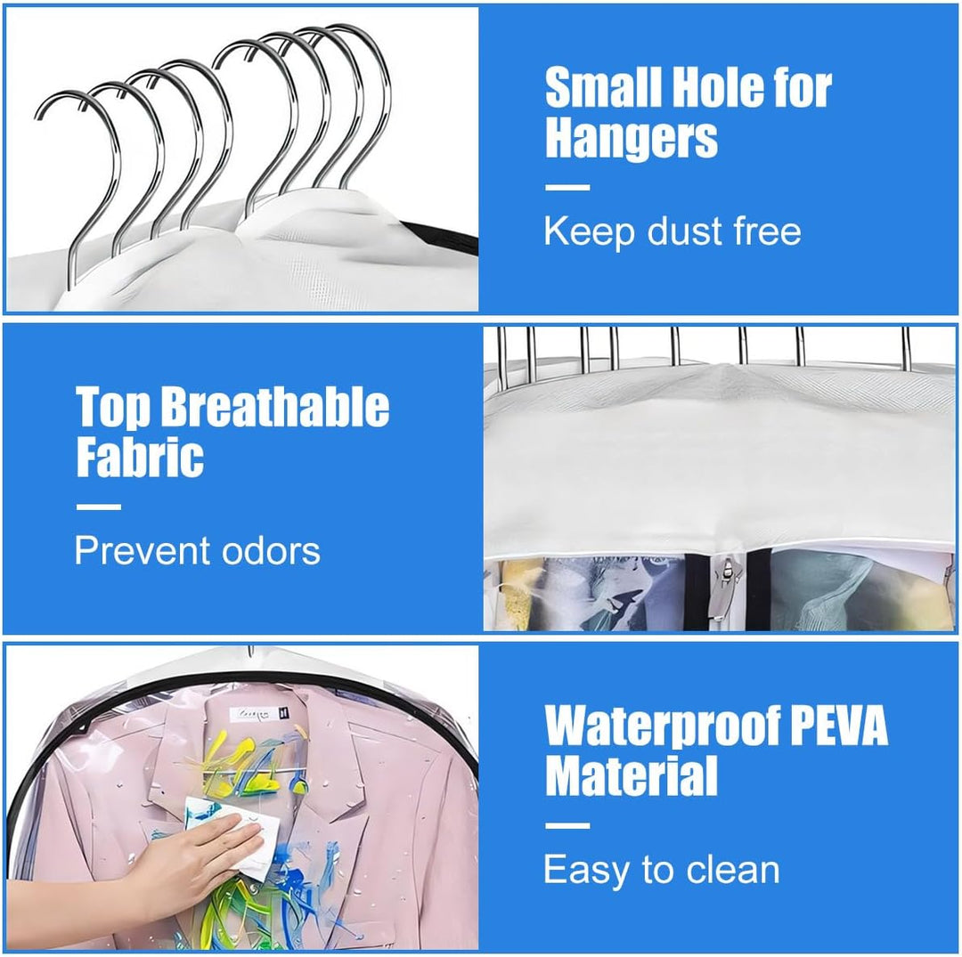 Premium 6-pack of clear PEVA garment bags for effective dust protection and clothes storage.