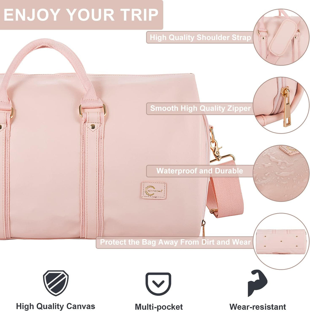 Interior of convertible garment duffel, showing spacious storage for clothes & shoes.