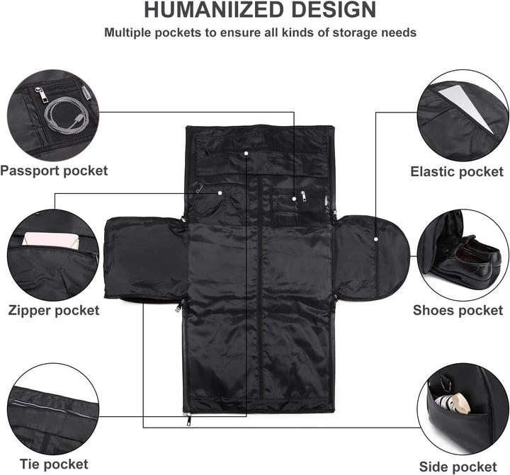 Durable carry-on duffel bag, convertible design for superior garment protection.