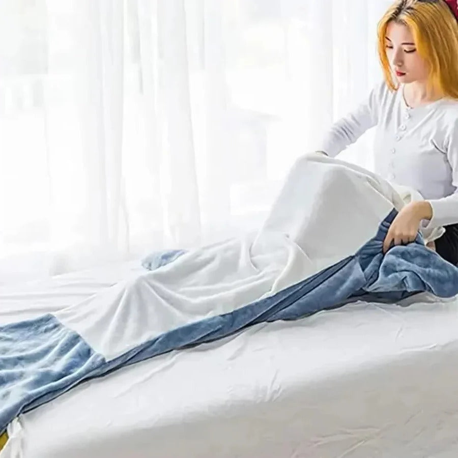 Soft, plush unisex shark wearable blanket hoodie. Ideal cozy adult loungewear for ultimate comfort & warmth indoors.