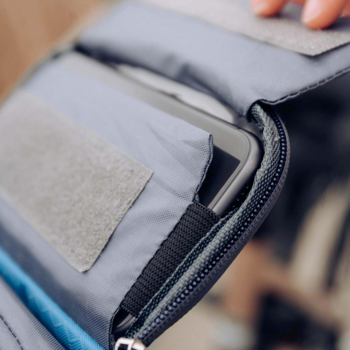 Commuter bike bag with phone pocket, easy to mount on handlebars. Essential cycling gear.