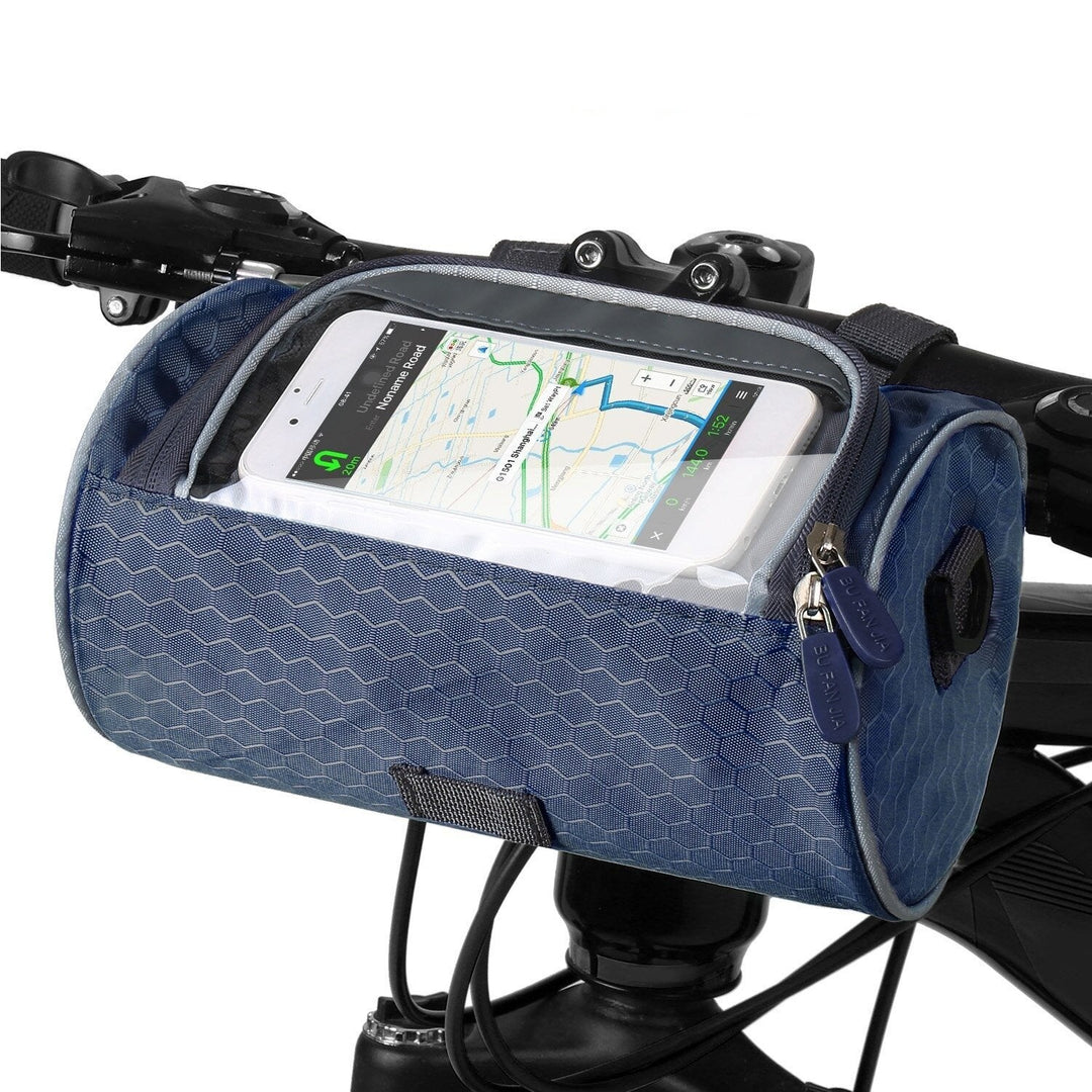 Durable bike handlebar bag, unisex design. Features clear top phone pocket for navigation.