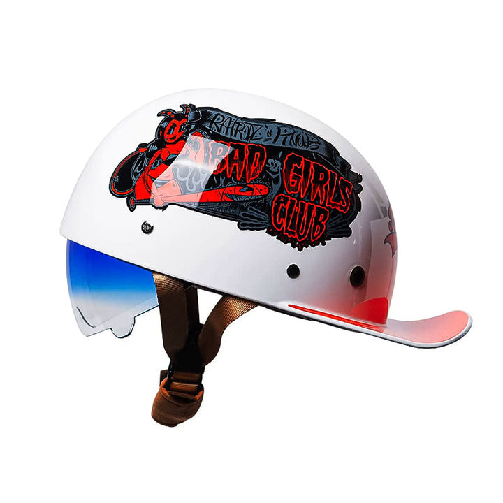 Classic baseball motorcycle helmet, DOT certified unisex rider accessory for safety.
