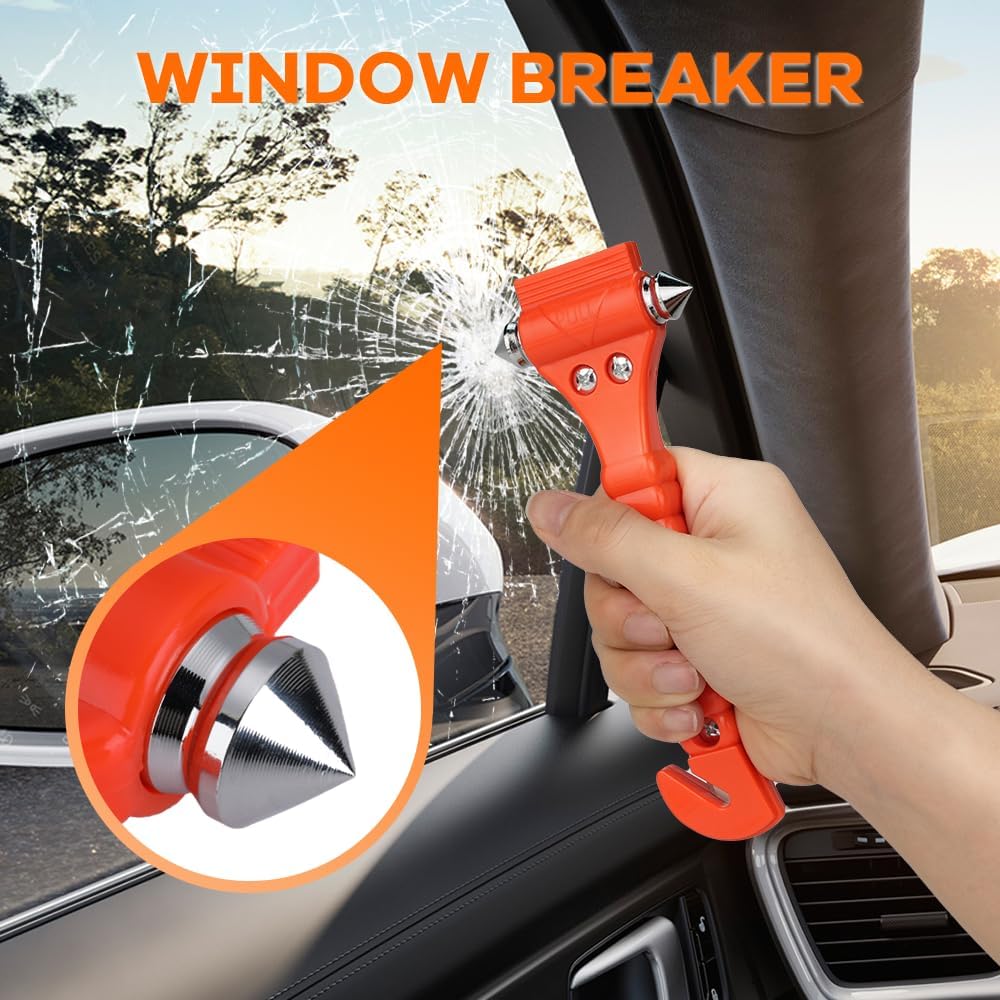 Emergency car safety tool set: 2 window breakers & seatbelt cutters. Essential rescue kit for quick auto escape.