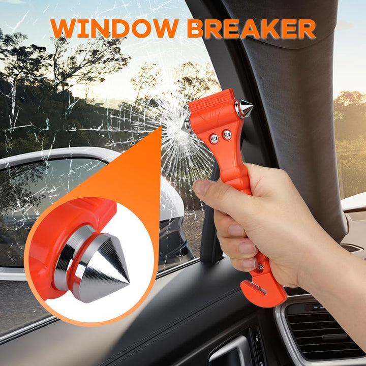 Emergency car safety tool set: 2 window breakers & seatbelt cutters. Essential rescue kit for quick auto escape.