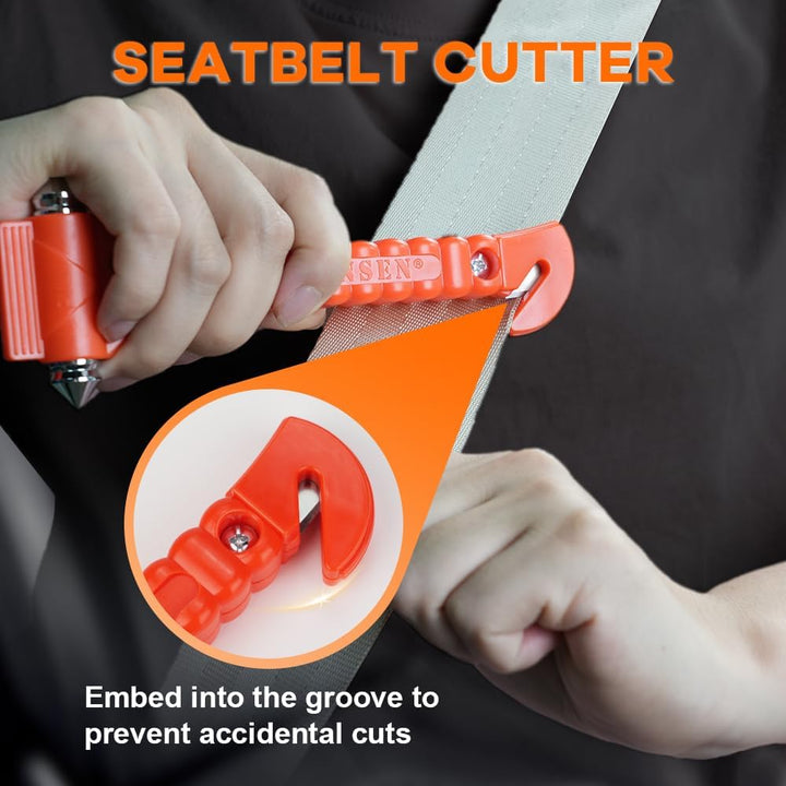 Two durable car safety hammers with seatbelt cutters. Crucial window breaker for auto emergencies & vehicle escape.