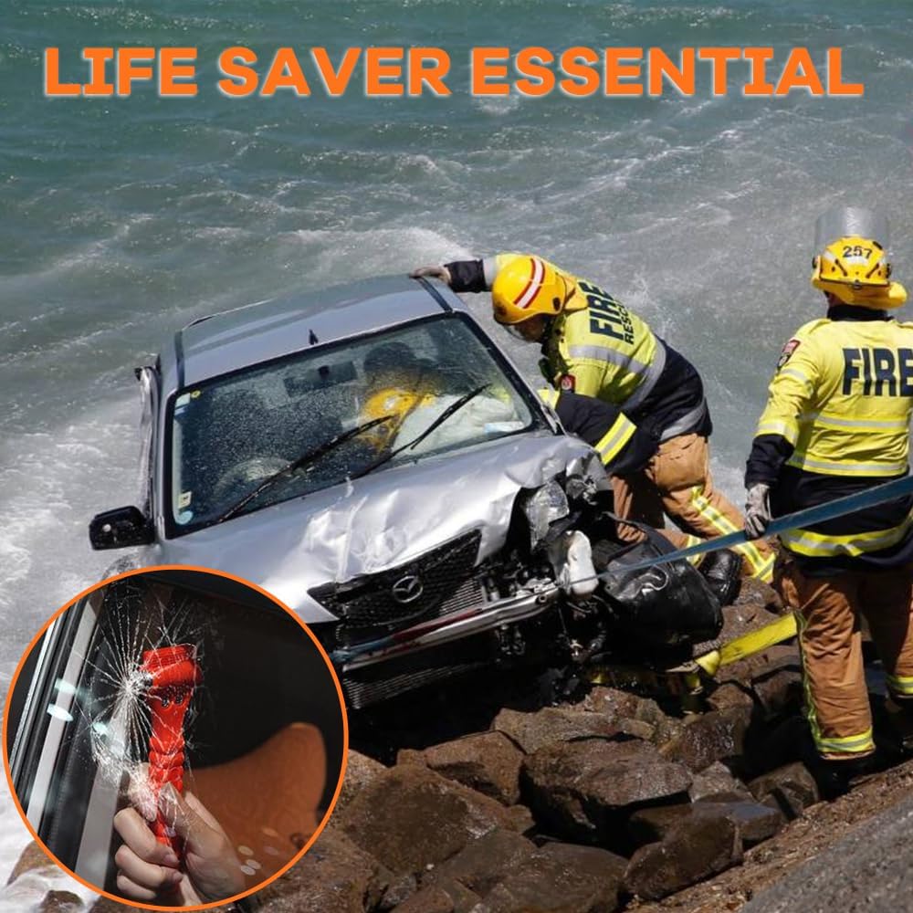 Unisex auto safety set: two car emergency tools with window breaker tips & sharp seatbelt cutting blades.