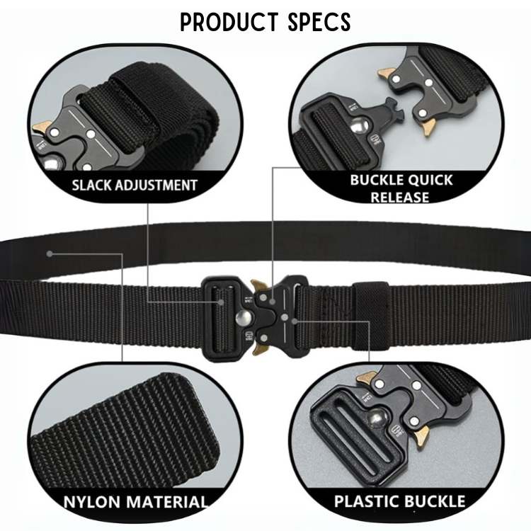 Strong, unisex durable tactical belt with quick-release buckle, heavy-duty nylon for outdoor & hiking.