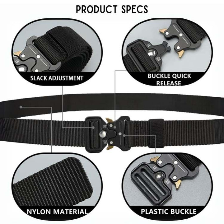 Strong, unisex durable tactical belt with quick-release buckle, heavy-duty nylon for outdoor & hiking.