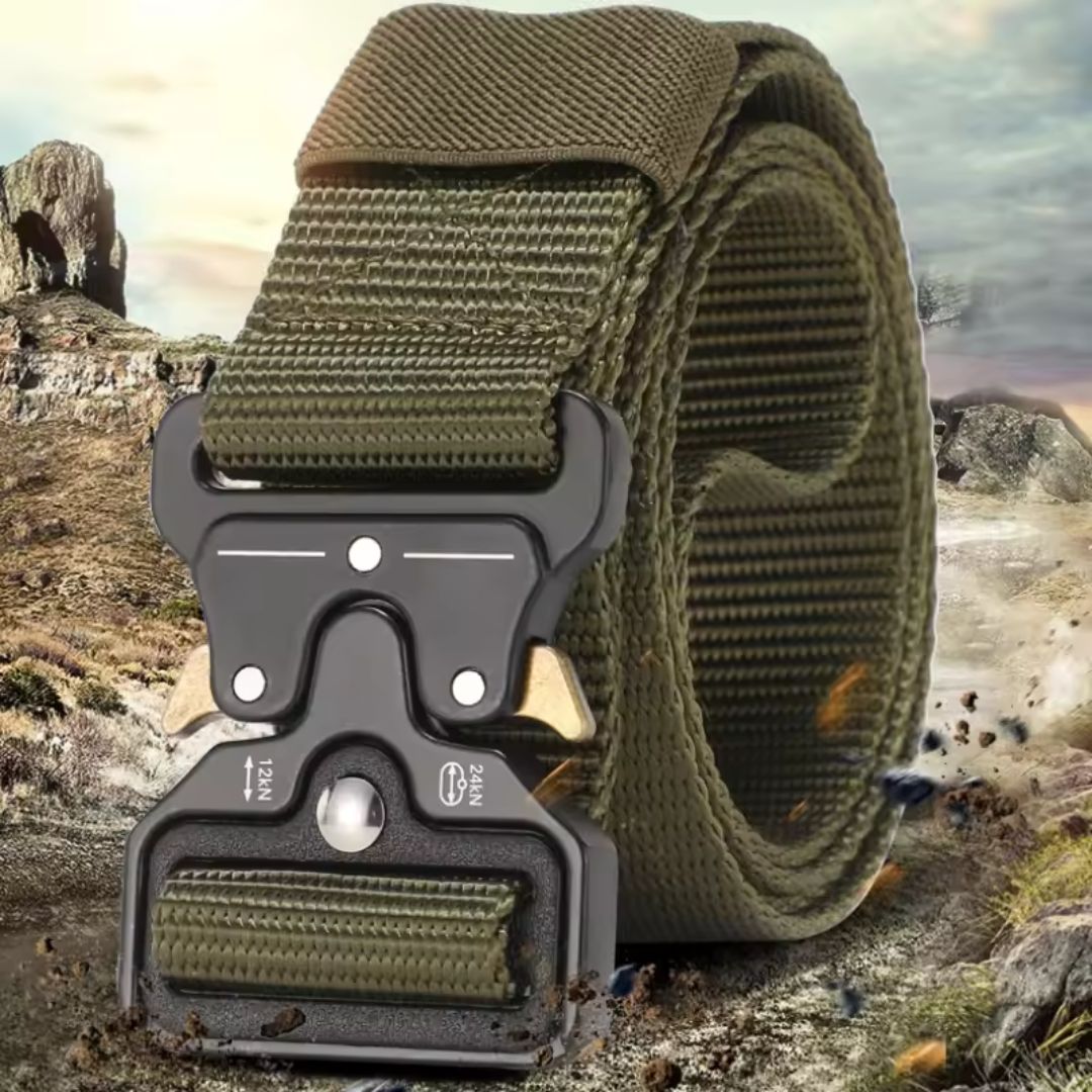 Heavy-duty nylon tactical belt, durable and reliable, with a quick-release buckle for outdoor activities.