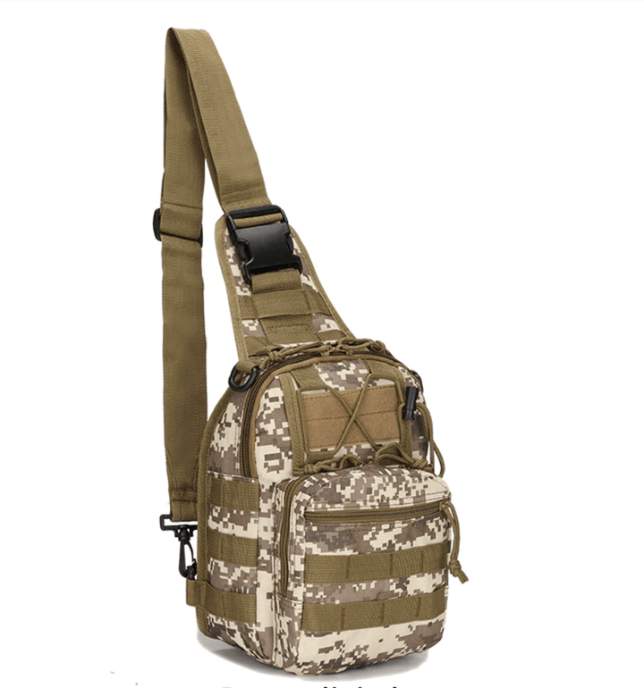 Close-up of MOLLE webbing on a green Easy Day Tactical Backpack, ready for attachments.
