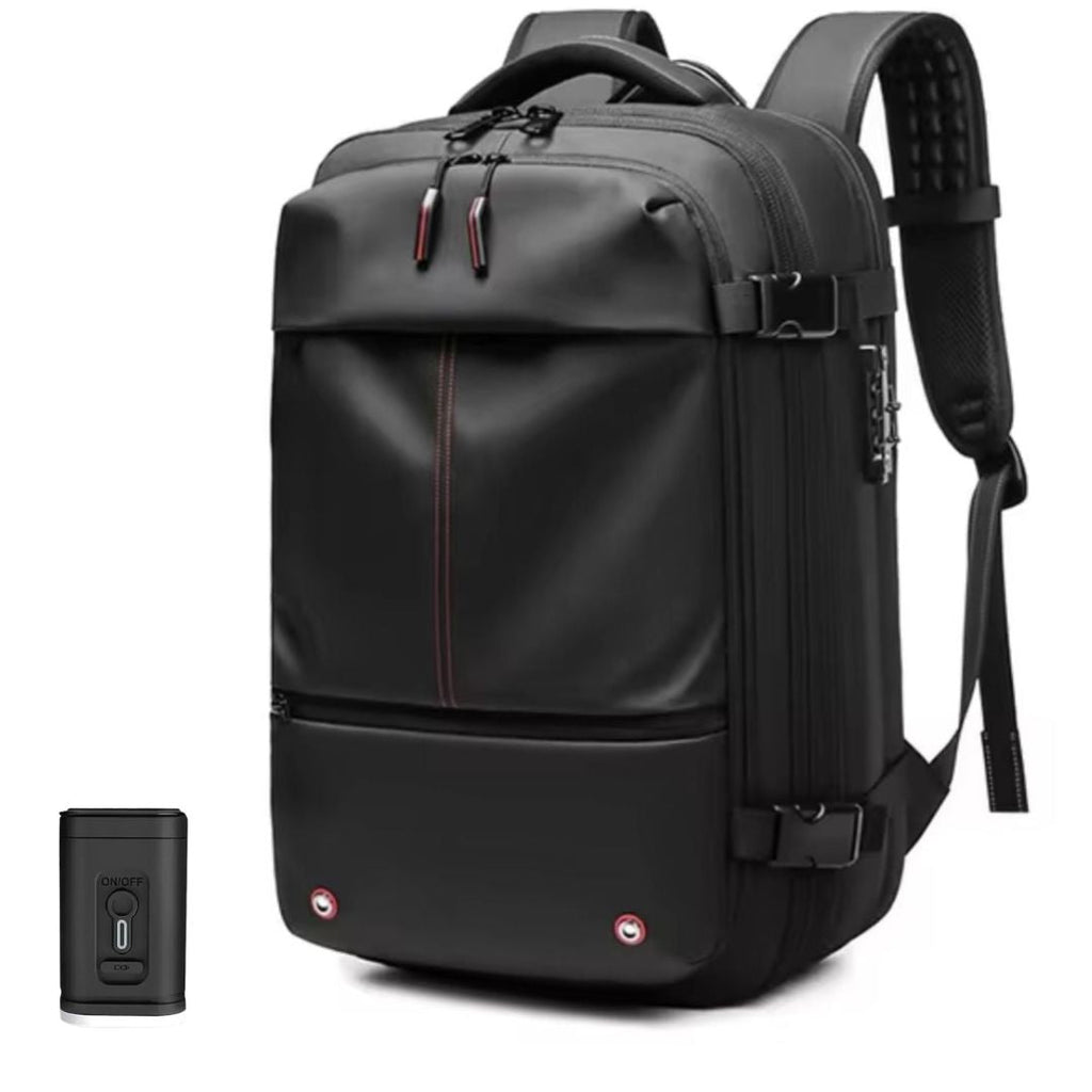 Model wearing a unisex ergonomic travel backpack, demonstrating its comfortable fit and sleek design for urban or nature exploration.