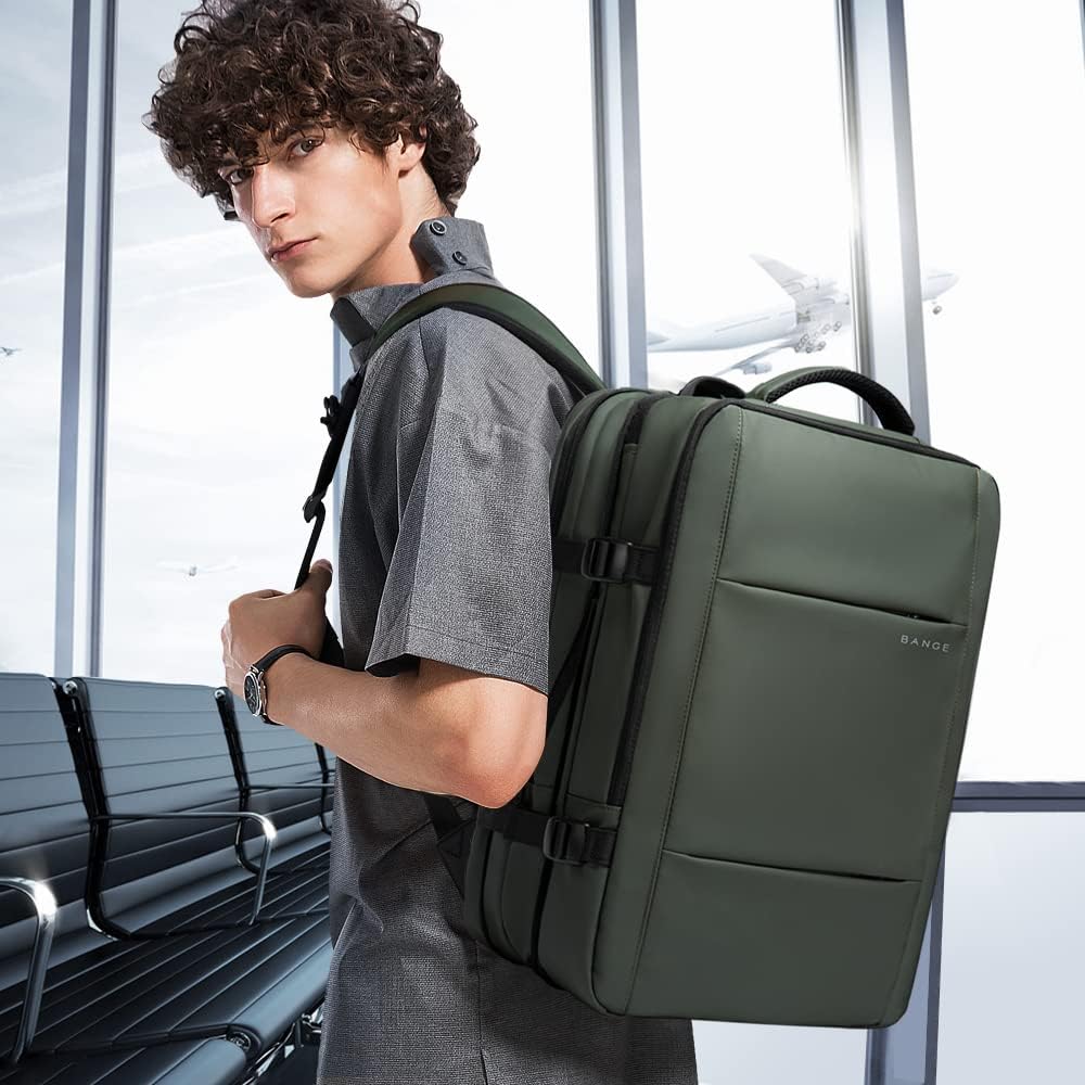 Unisex expandable travel backpack, 26-45L, waterproof, with secure laptop sleeve.