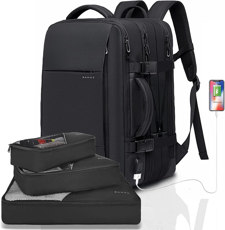 Multi-functional travel accessory: 26-45L expandable backpack with laptop sleeve.