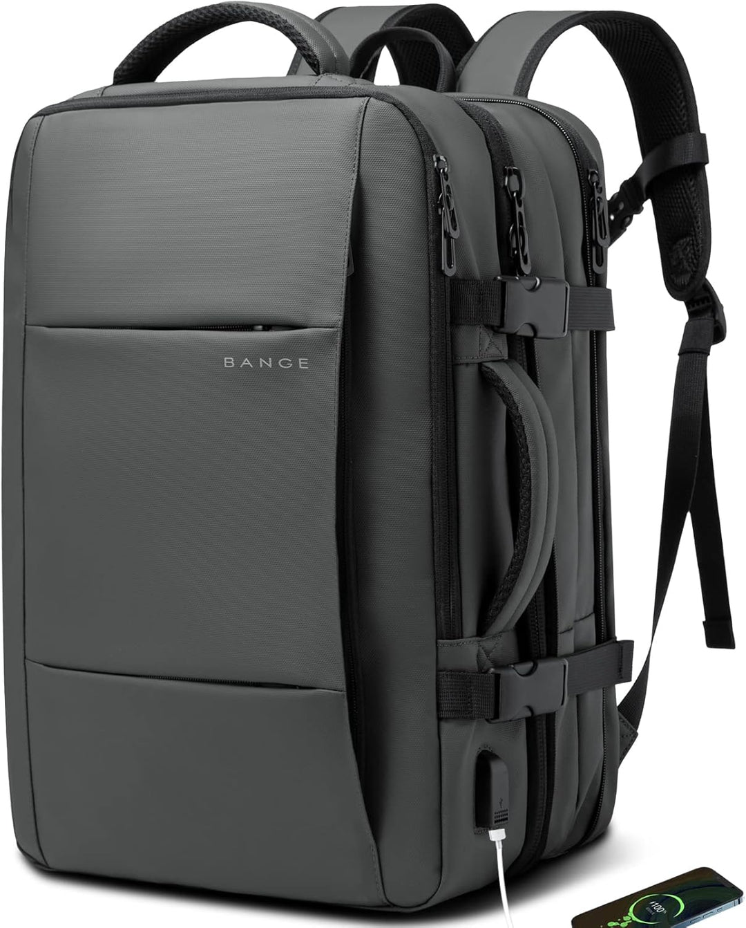 Unisex commuter and travel backpack, 26-45L, waterproof, and expandable capacity.