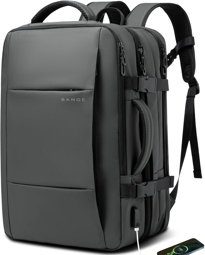 Unisex commuter and travel backpack, 26-45L, waterproof, and expandable capacity.