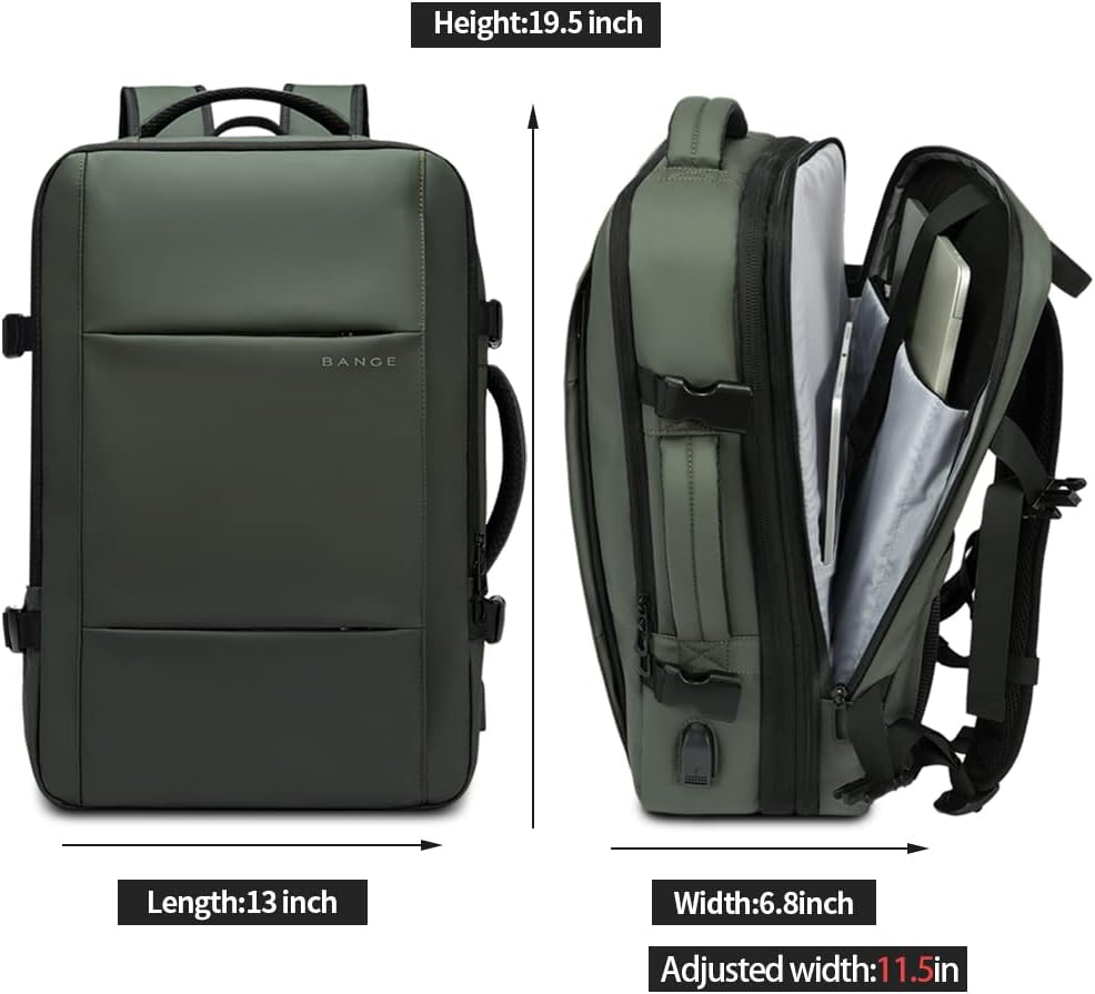 Secure laptop sleeve travel backpack, 26-45L, expandable, waterproof design.