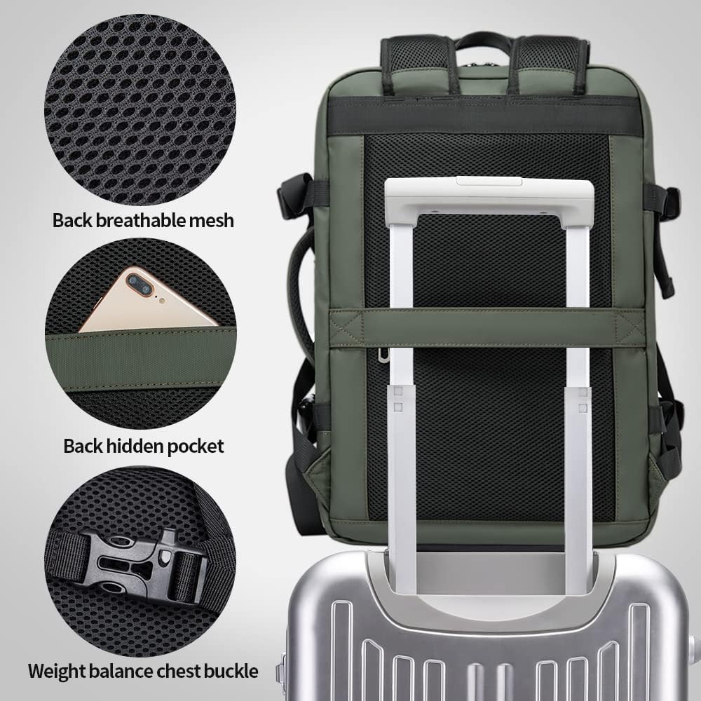 Durable waterproof backpack, 26-45L, expandable, suitable for all weather travel.