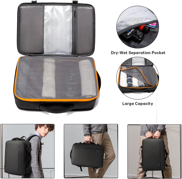 Unisex carry-on backpack, 26-45L, waterproof, designed for easy access pockets.