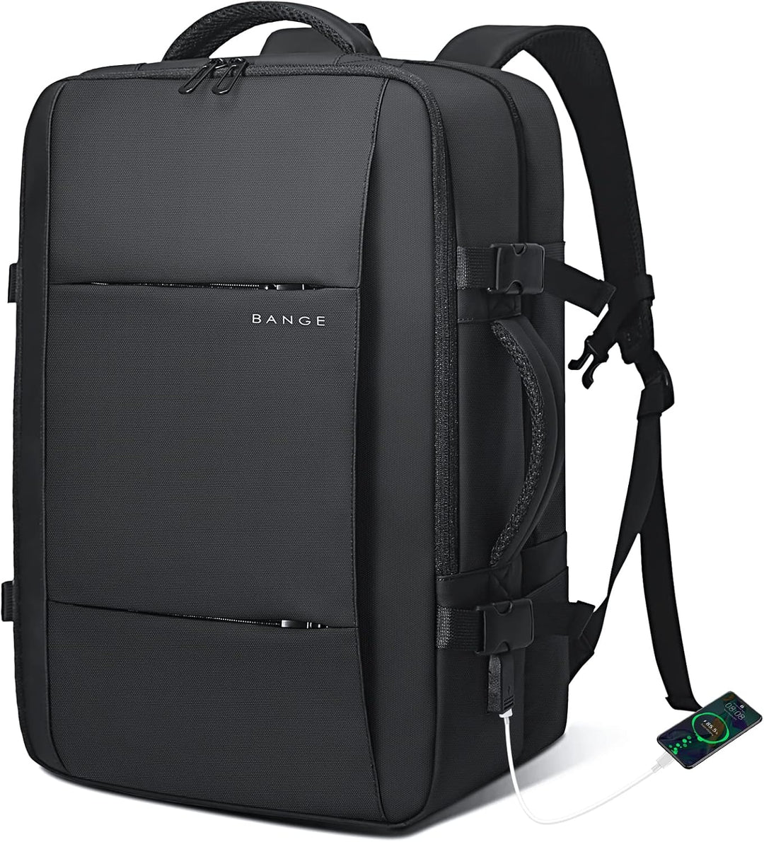 Commuter & travel backpack, 26-45L, waterproof, with multiple compartments.