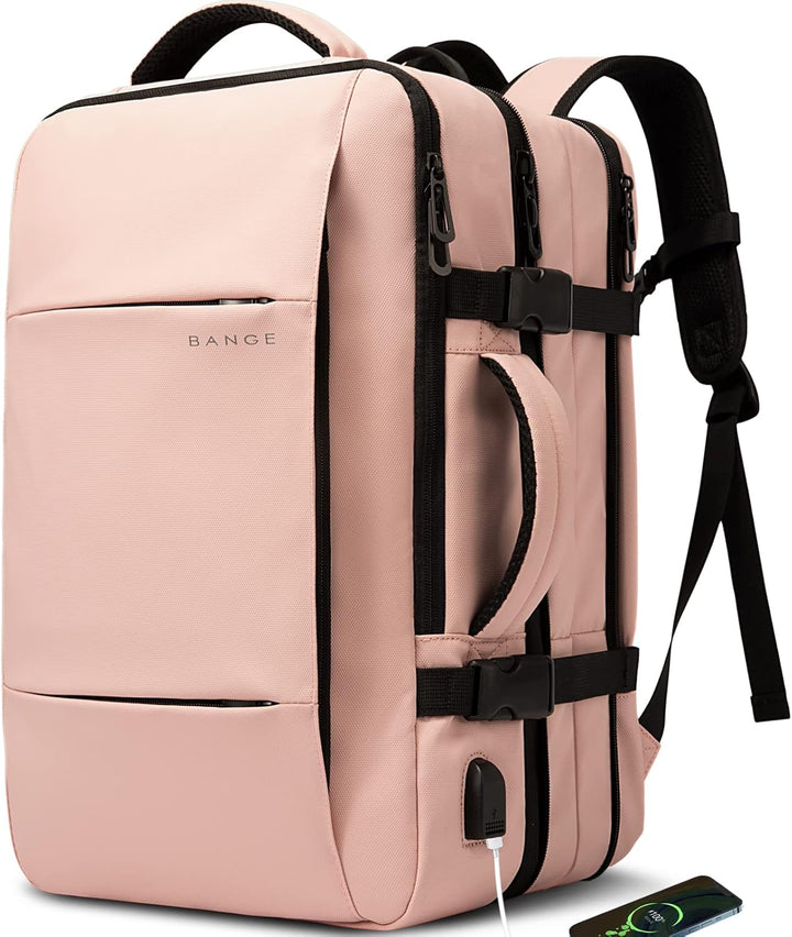 Stylish unisex travel backpack, 26-45L, convertible duffle carry, waterproof.