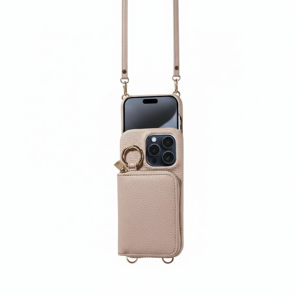 Unisex genuine leather iPhone wallet case with multiple card slots & secure zipper compartment for cash.