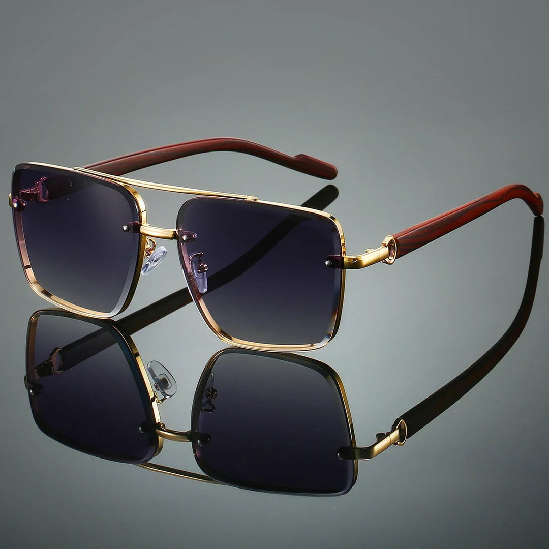 Fashion eyewear: gold aviator sunglasses, unisex, with unique woodgrain arms for sun protection.