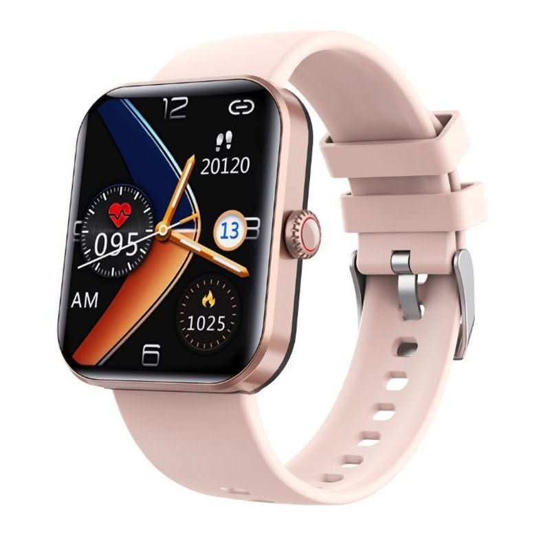 Unisex health monitoring smartwatch on wrist, tracking non-invasive blood glucose, HR, BP, and sleep patterns.