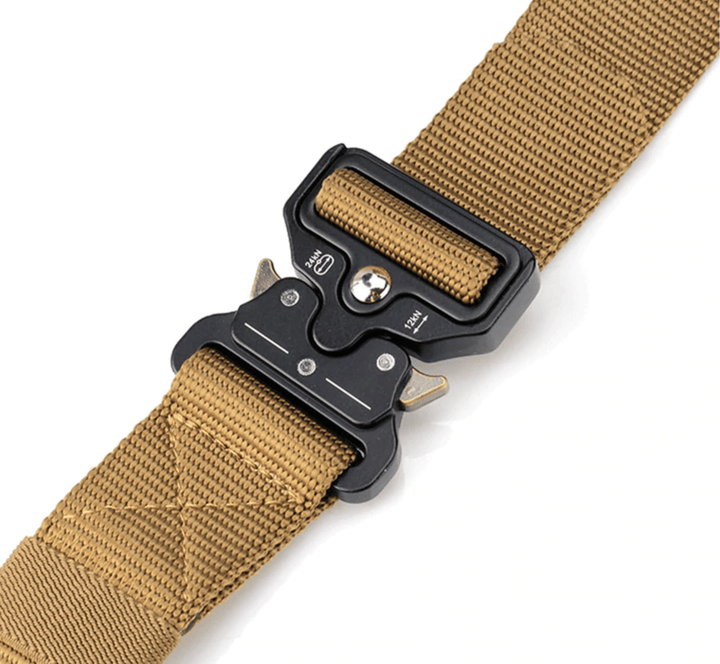 Unisex tactical military belt with quick-release buckle, black nylon, ideal accessory for outdoor adventures