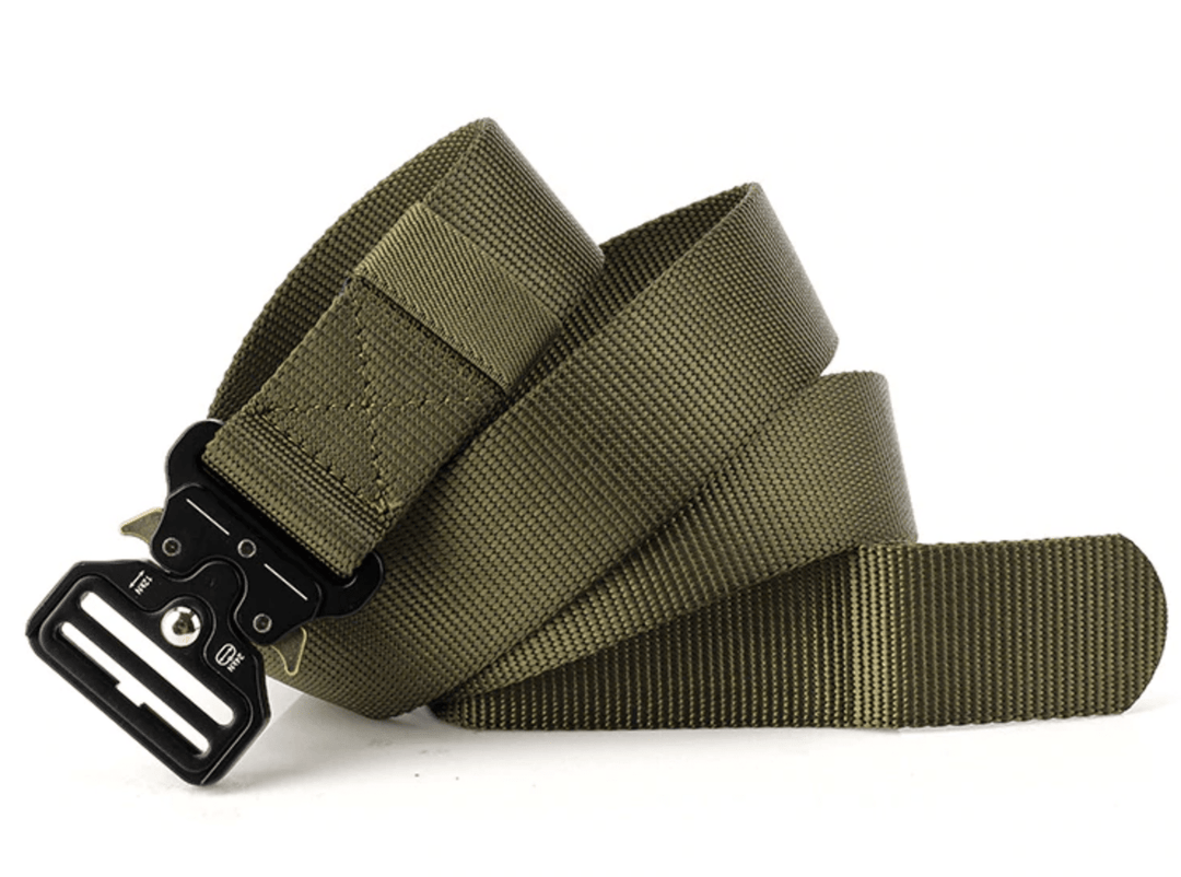 Heavy-duty black unisex military belt, quick-release mechanism, strong nylon for tactical and everyday wear