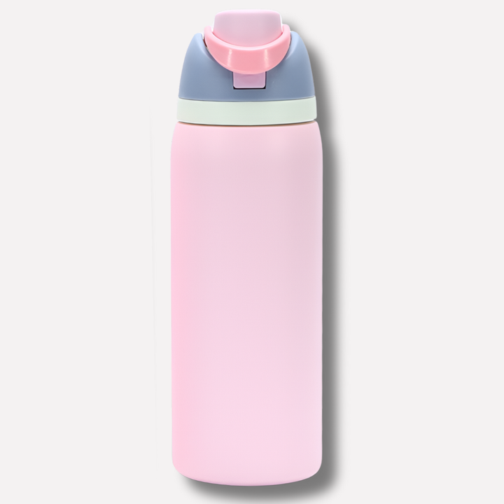 Durable leakproof thermal travel bottle, stainless steel with straw for sport and adventure.