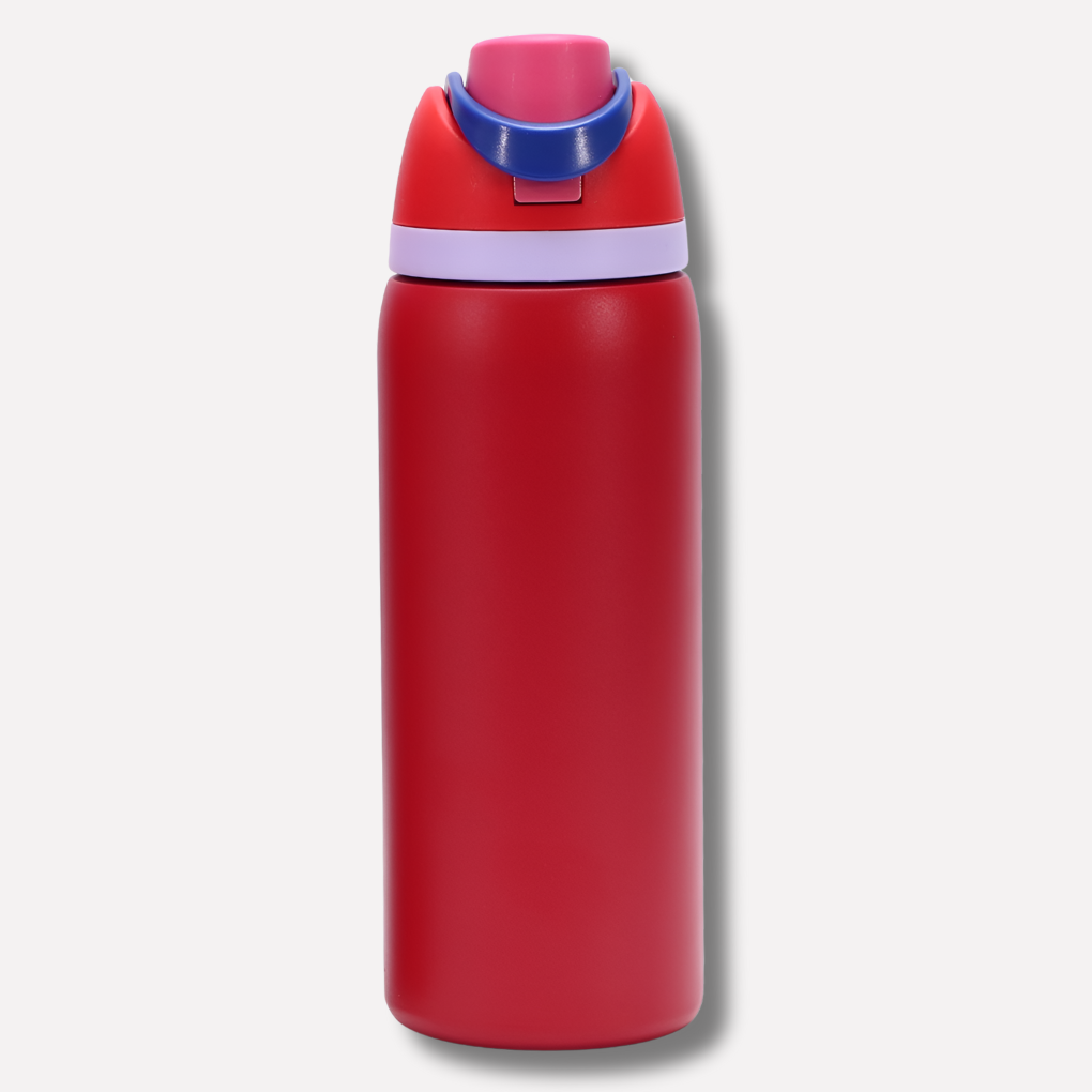 Eco-friendly reusable water bottle, insulated stainless steel with straw, a sustainable hydration choice.
