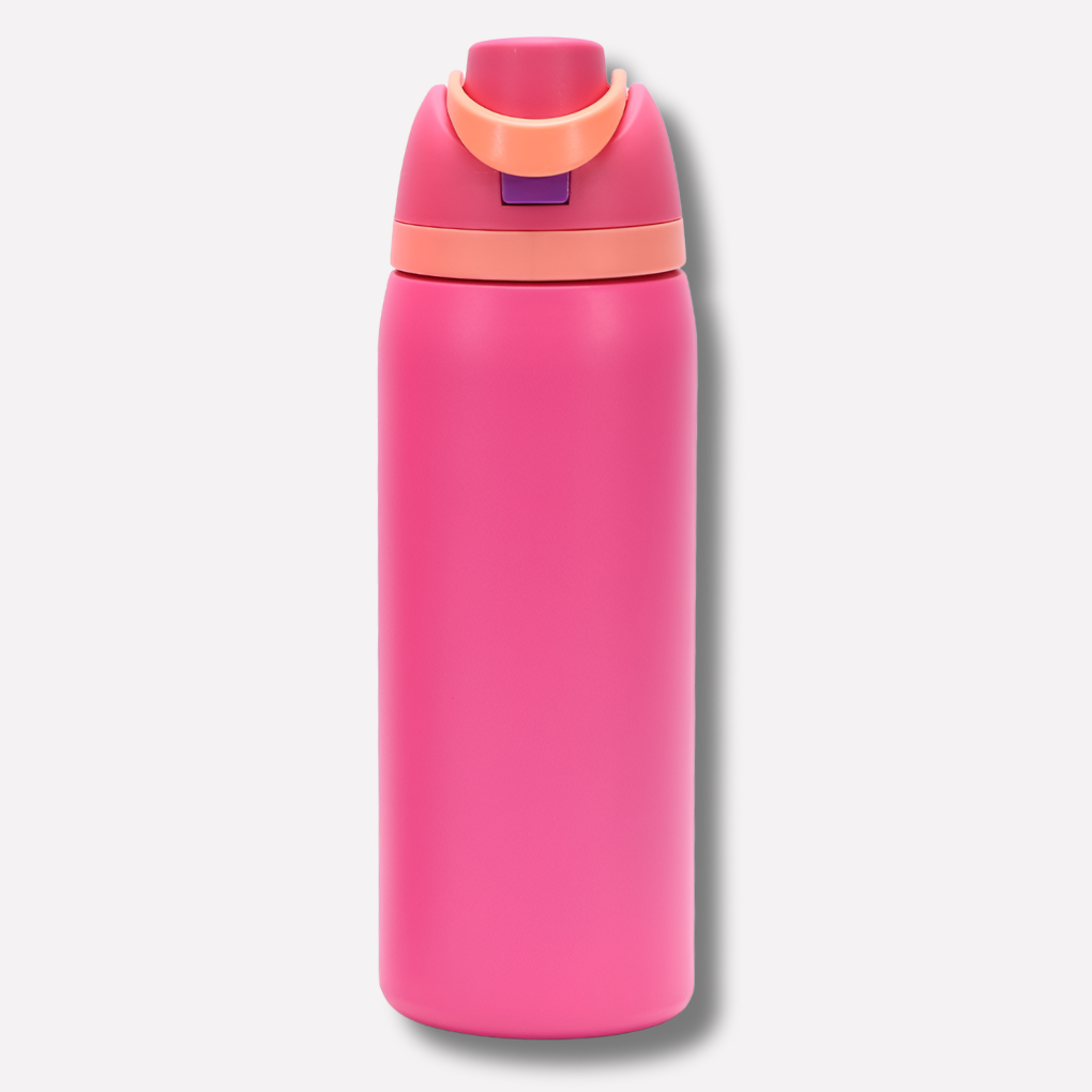 Athlete using a leakproof insulated sport bottle, stainless steel with a straw, staying hydrated.