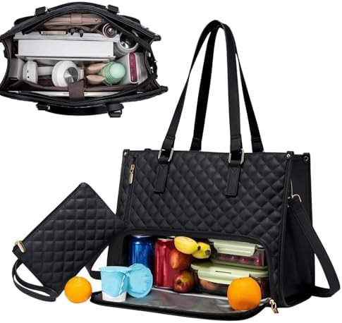Unisex insulated tote bag for lunch & laptop. Perfect for work, travel, and daily commute organization.
